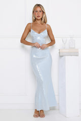 Glitter Bloom Sequin Maxi Dress Blue