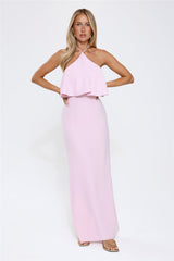 Silken Radiance Halter Maxi Dress Pink