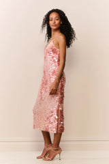Kayleen Peach Sequin Midi Dress