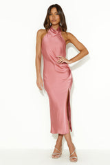 Lover Of Silky Satin Midi Dress Pink