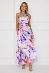 Lily Dreams One Shoulder Satin Maxi Dress Purple