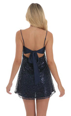 Sequin Babydoll Dress In Navy