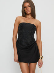 Jenevieve Strapless Drape Mini Dress Black