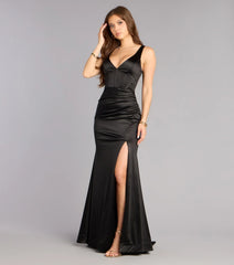 Mellie Satin Lace Up Slit Formal Dress