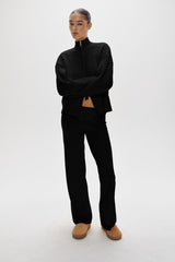 Bea Cloud Knit Zip Up Sweater - Black