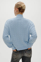 Bea Cable Knit Zip Up Sweater - Daydream