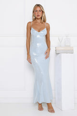 Glitter Bloom Sequin Maxi Dress Blue
