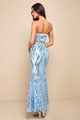 Flashy Fascination Light Blue Sequin Two-Piece Maxi Dress