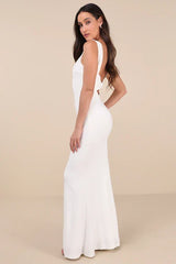 Love In Your Eyes Ivory Knotted Mermaid Maxi Dress