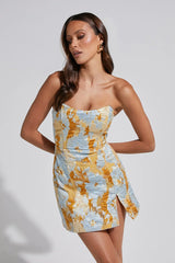 Brailey Mini Dress Strapless Dress in Blue Jacquard