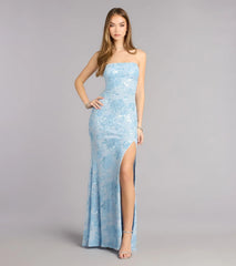 Isabel Sequin Floral Strapless Formal Dress