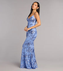 Aila Floral Sequin Mesh Mermaid Dress