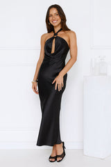 Essence of Style Halter Satin Maxi Dress Black