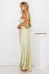 Precious Pearl Satin Maxi Dress Lime