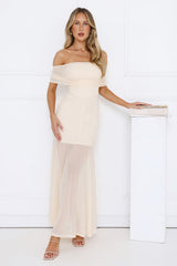 Lumière Off Shoulder Mesh Maxi Dress Yellow