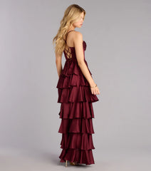 Rose Satin Ruffle A-Line Formal Dress