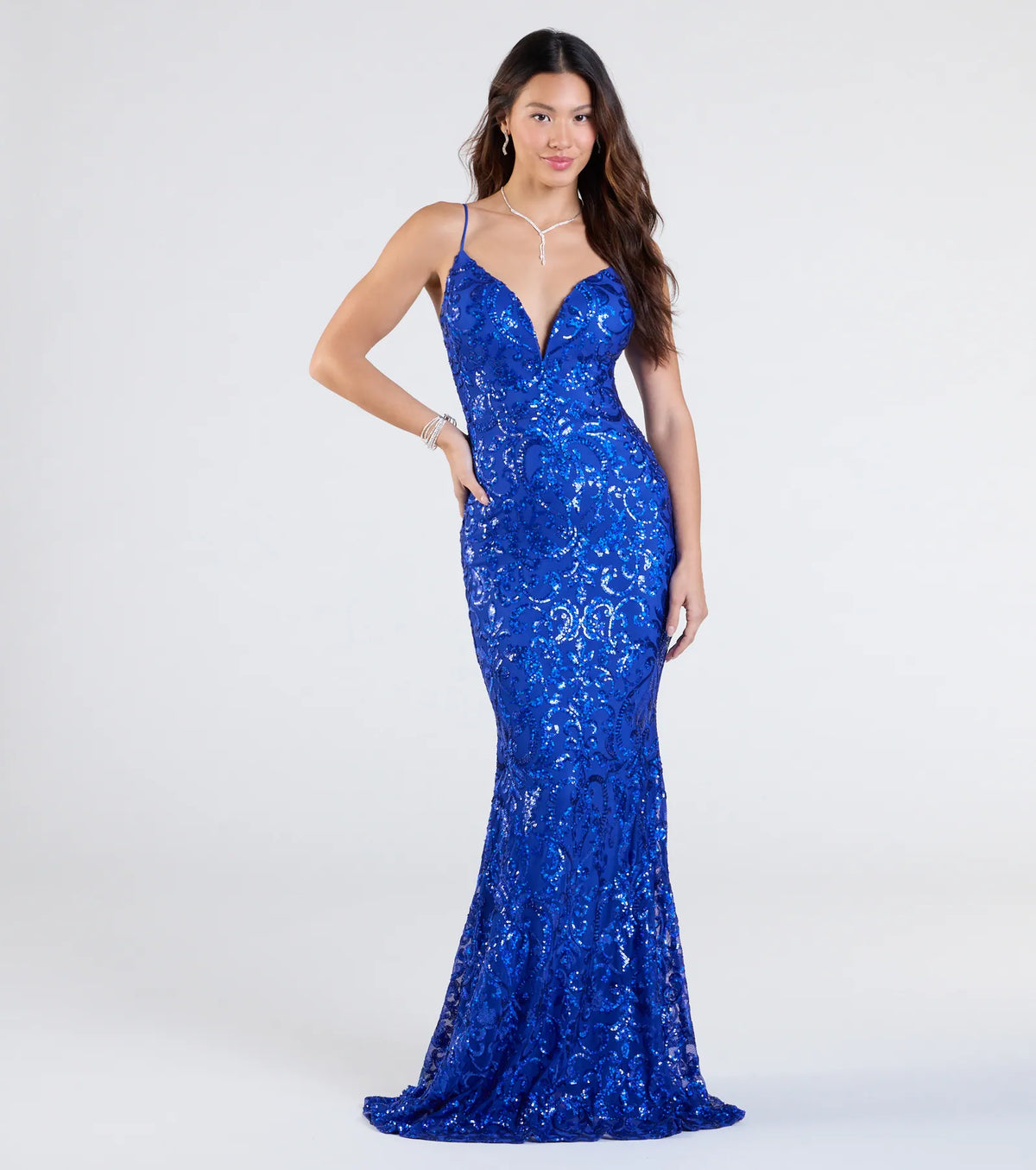 Mayva V-Neck Mermaid Sequin Formal Dress