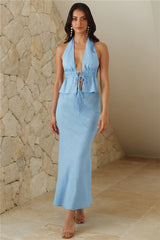 Late Night Season Maxi Skirt Blue
