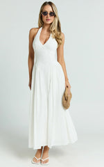 Athena Midi Dress Halter Drop Waist Dress in White
