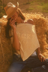 x BELLA HADID Western Crochet Poncho - White
