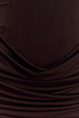 Mattea Slinky And Mesh Mini Dress With Scarf - Dark Chocolate