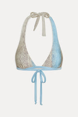 Frank Satin Halter Bikini Top - Blue Python