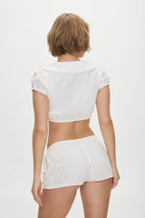 x BELLA HADID Little Miss Mini Shorts - Salt Air Eyelet