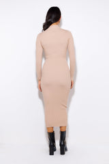Season For It Ribbed Midi Dress Beige