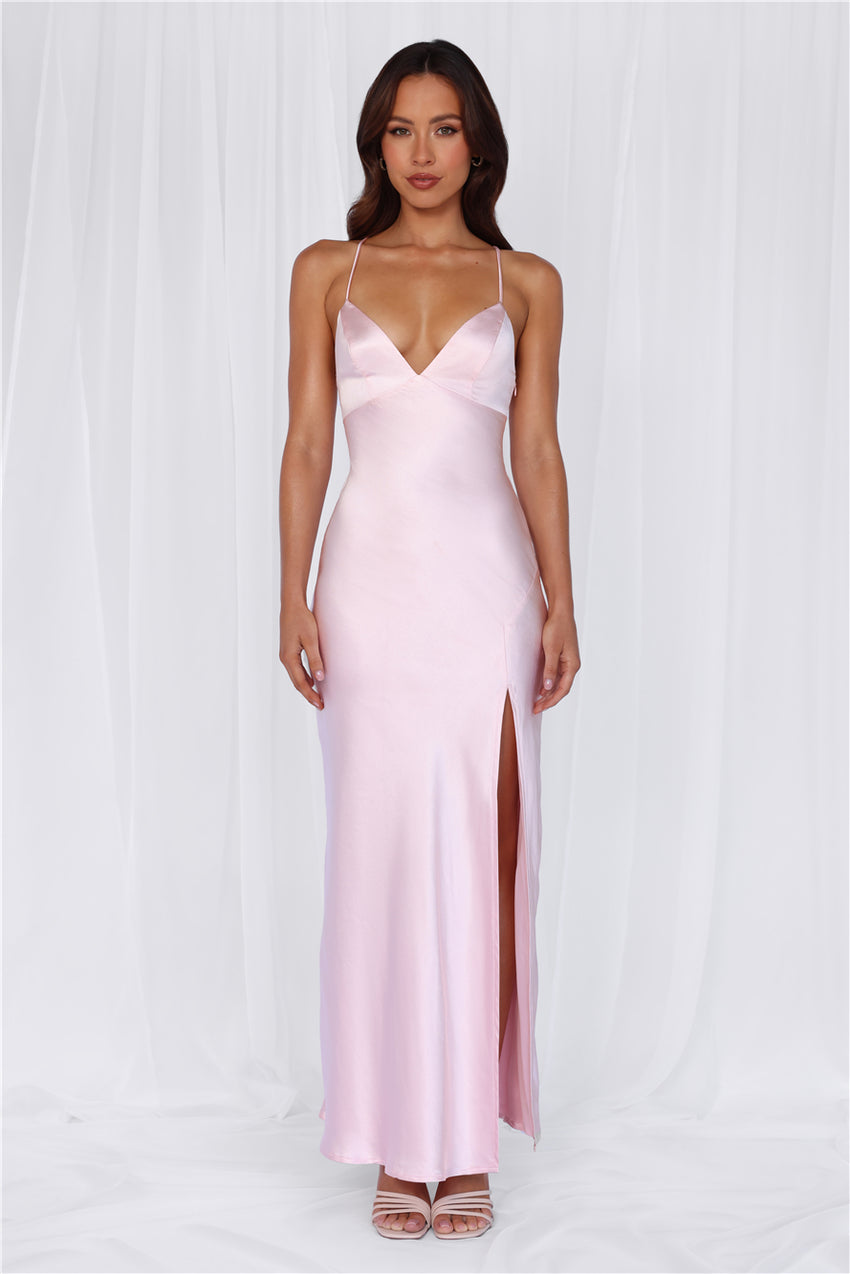 The Sophia Satin Maxi Dress Pink