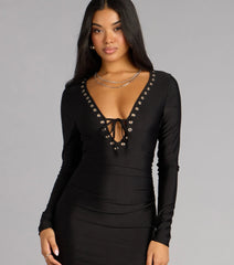 Bold Look Long Sleeve Bodycon Mini Dress