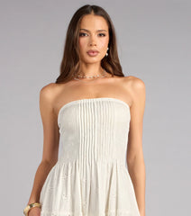 Daytime Vibe Floral Eyelet Strapless Midi Dress