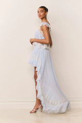 Jolina Silk Chiffon Lace High-Low Skirt