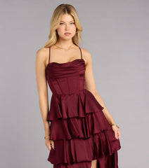 Rose Satin Ruffle A-Line Formal Dress
