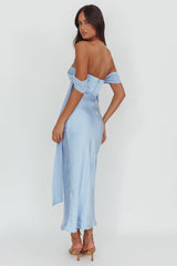 Odayah Draped Sleeve Midi Dress Blue